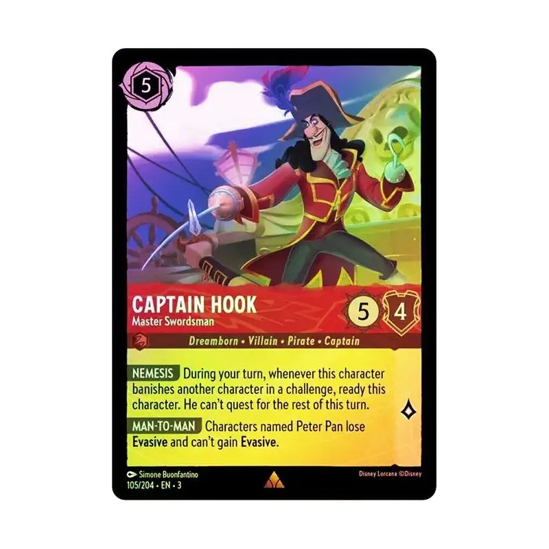 Carta Foil Captain Hook - Master Swordsman Disney Lorcana 105/204·EN·3