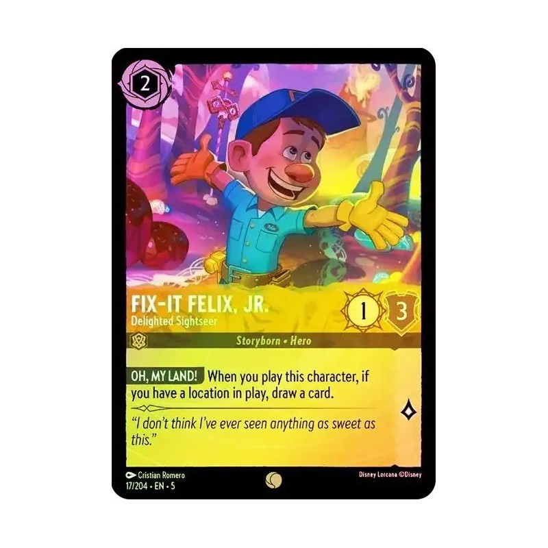 Carta Foil Fix-It Felix, Jr.  Delighted Sightseer Lorcana 017/204·EN·5